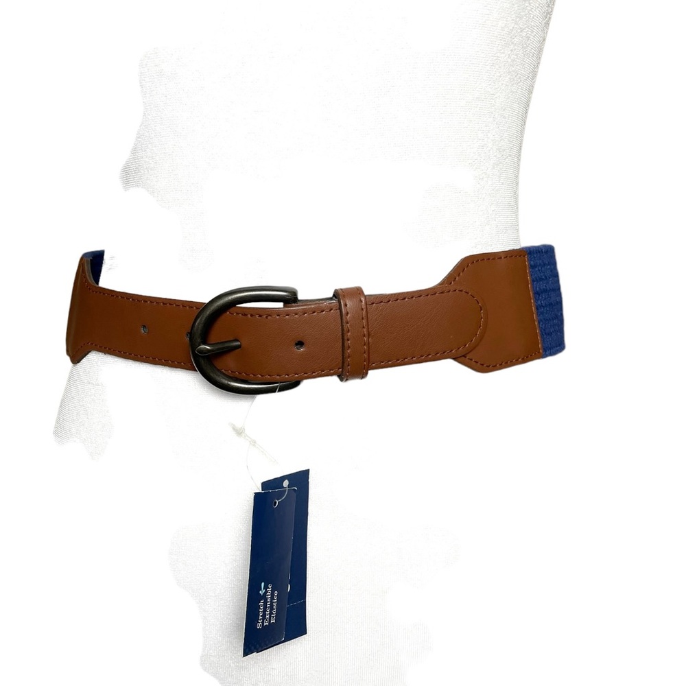 Old Navy 36" Women's Wide Woven Stretch Waist Belt Navy/Tan M-L - NWT